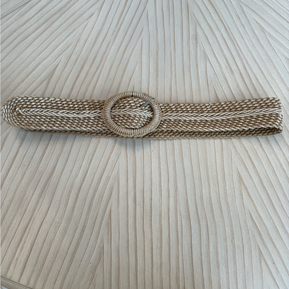 Woven Round Buckle Braided Belt - Natural Beige - Picture 2 of 9